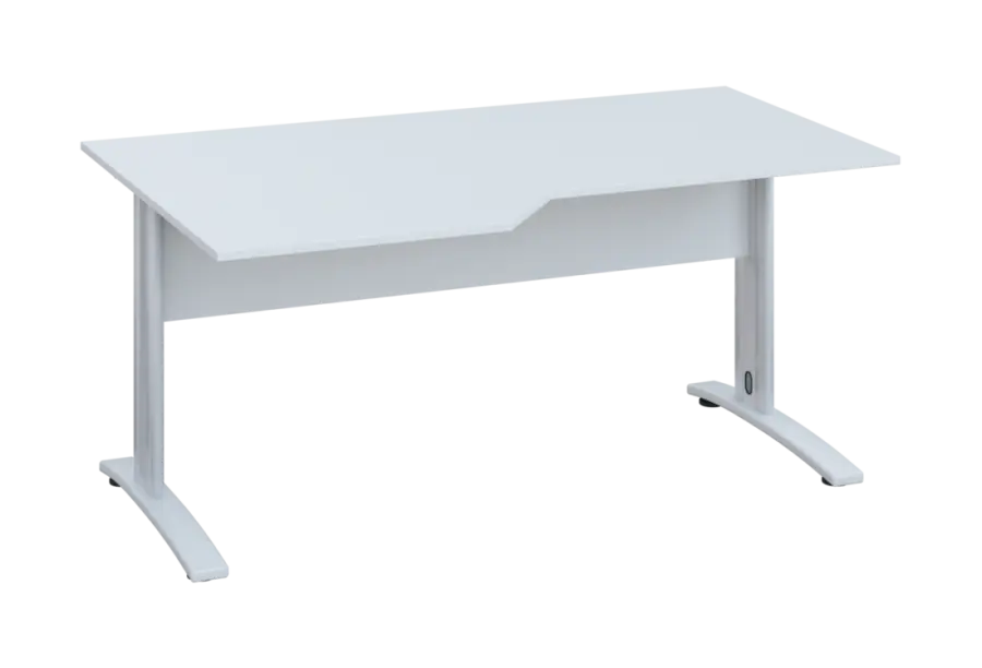 EZK 18 - 166 stůl kancelářský, rohový, levý, kovová podnož bílá, deska 18 mm, široký 1600 mm, bílá